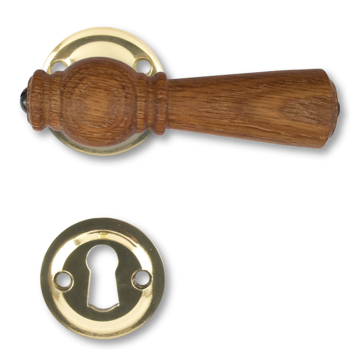 Wooden Door handle interior Shiny brass, Oak (21040021) Wooden door handle VillaHus