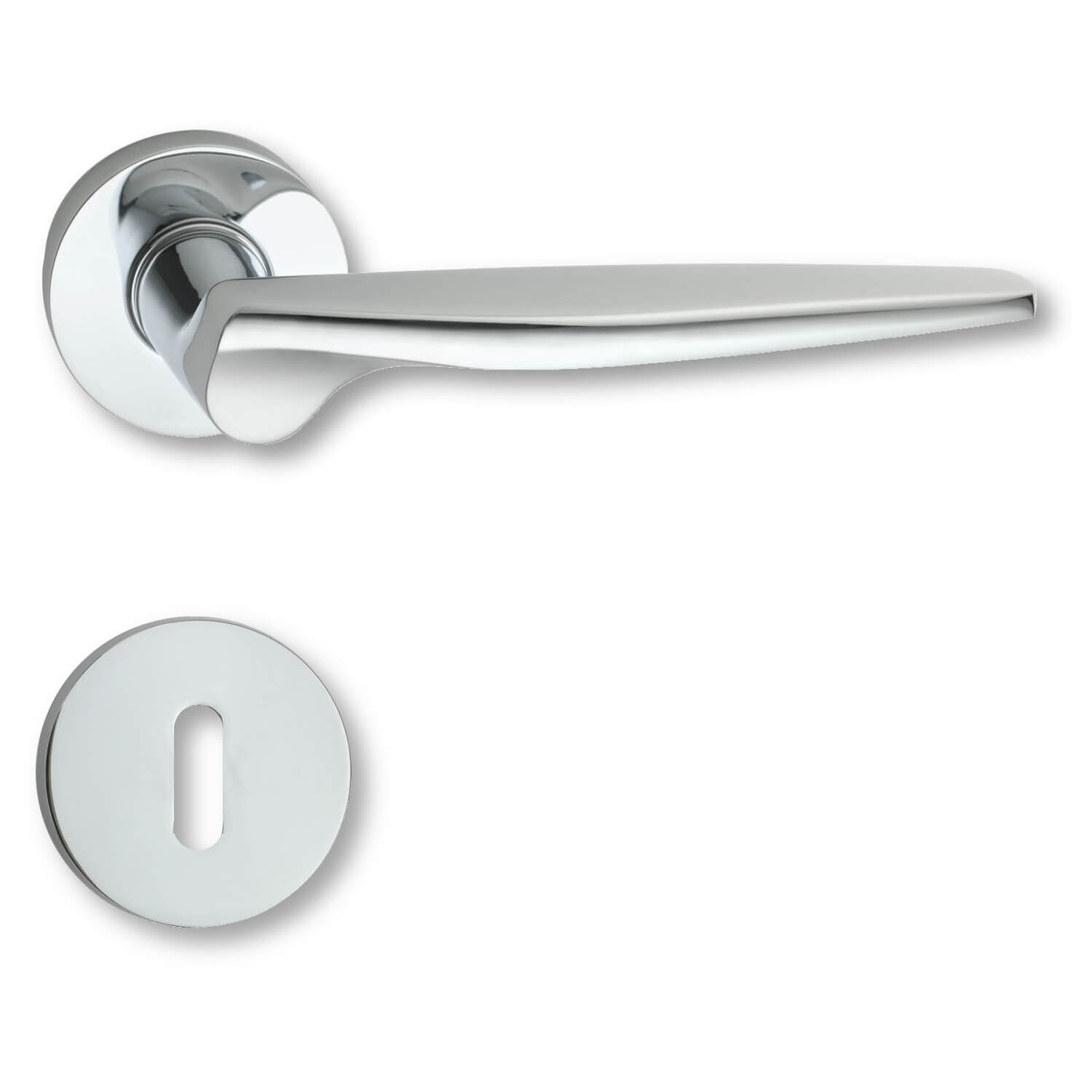 Door handle interior, Polished chrome rosette and escutcheon The