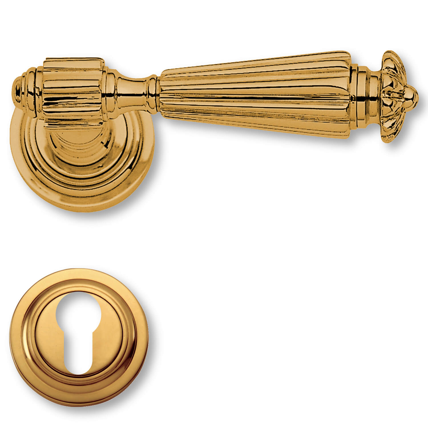 Door Handle Exterior, Brass, Rosette / Euro Profile Cylinder Ring ...