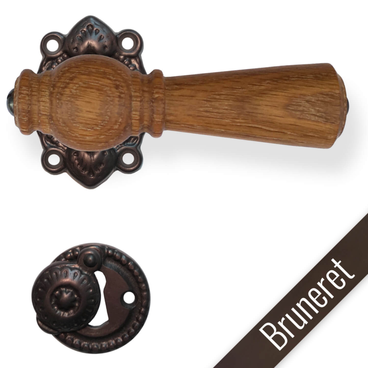 Wooden door handle Oak and browned brass Model Copenhagen 670