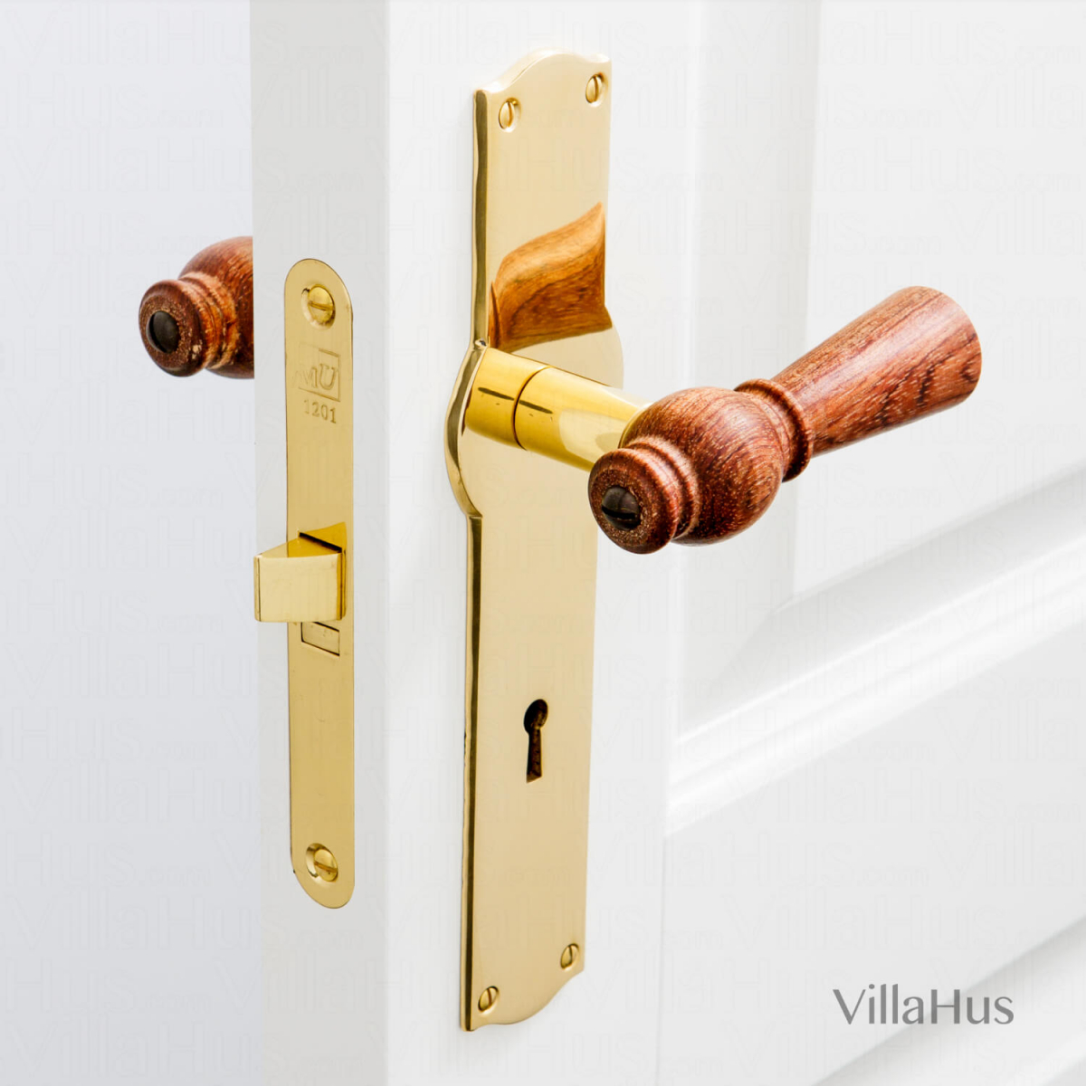 Rosewood door handle Brass backplate with keyhole