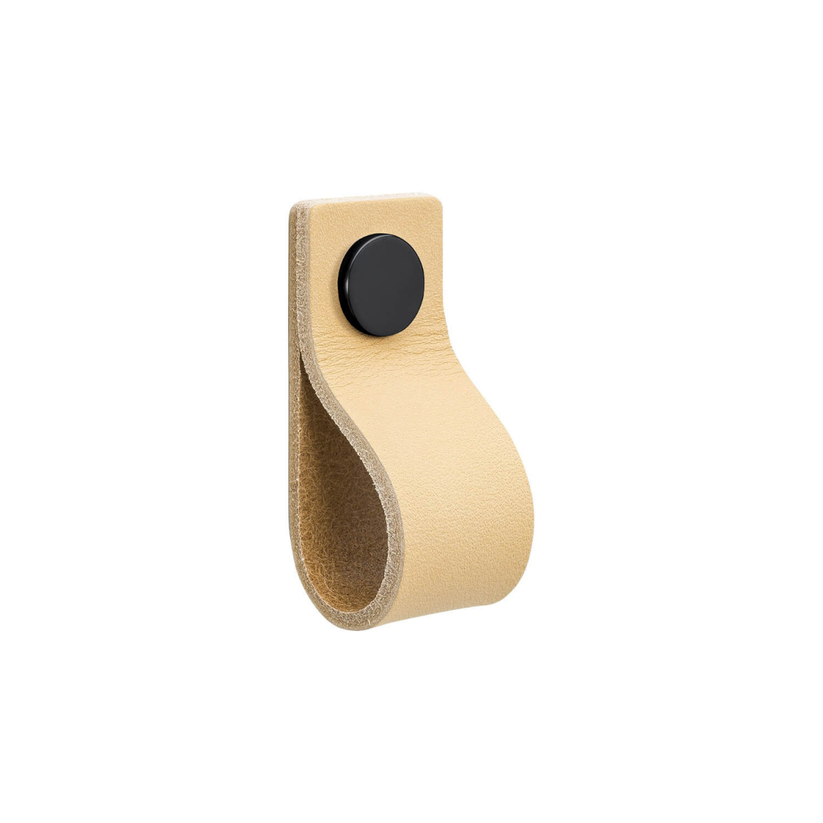 Möbelgriff - Naturleder und schwarzer Knopf - Modell LOOP - Möbelgriff