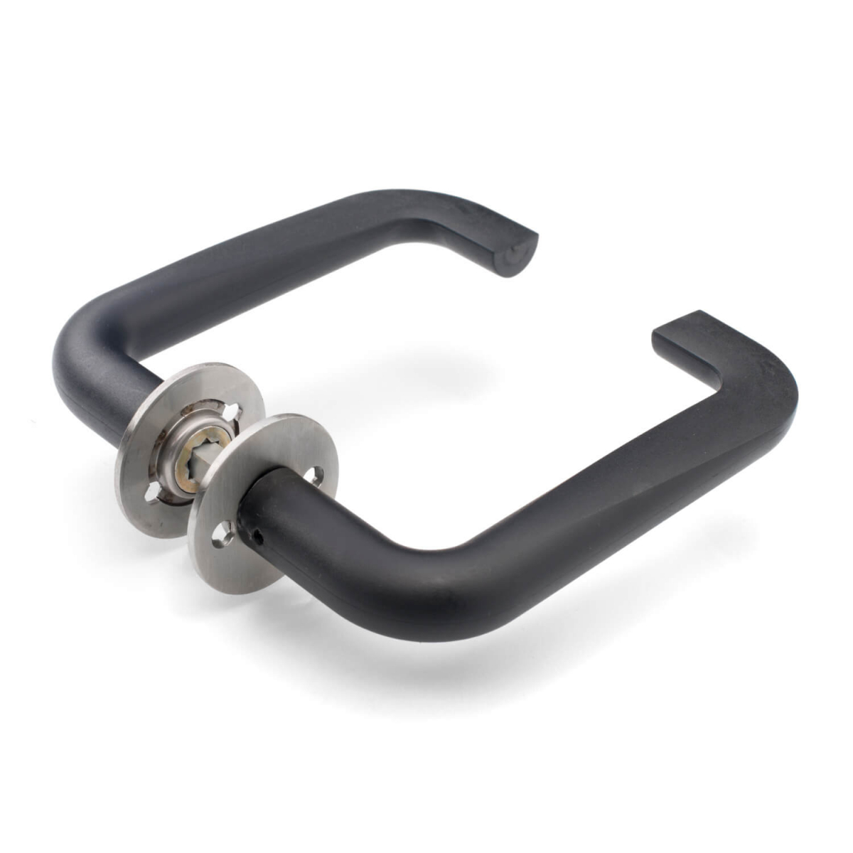 Door handle Brushed steel / Black plastic CUBO Cut cc38mm Brushed steel door handle