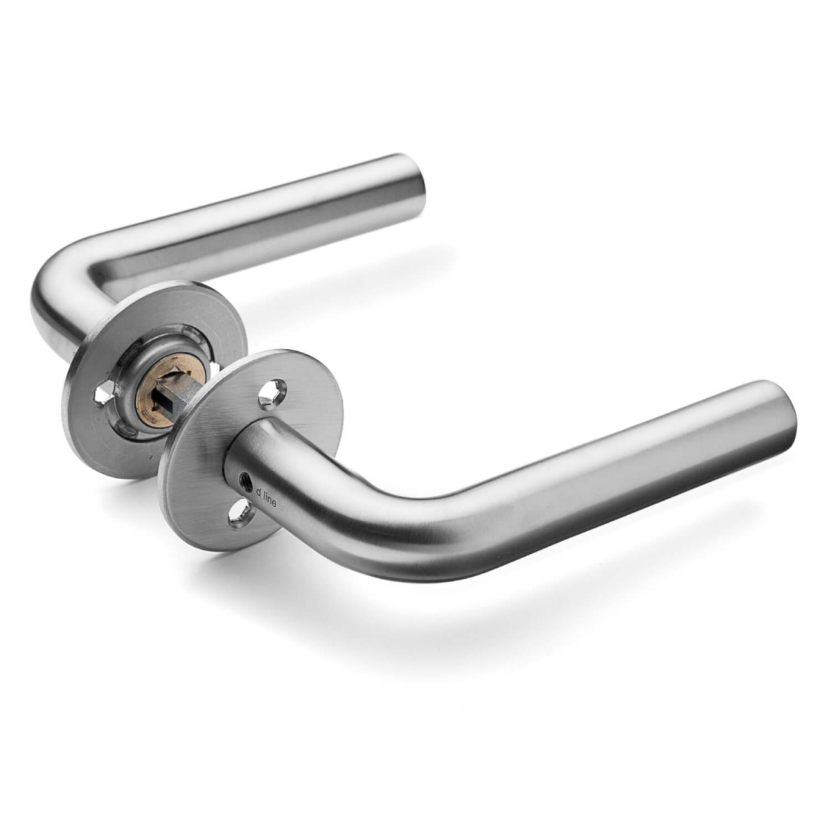 Door handle, L-handle, Brushed steel - ø19 mm - Brushed steel door ...