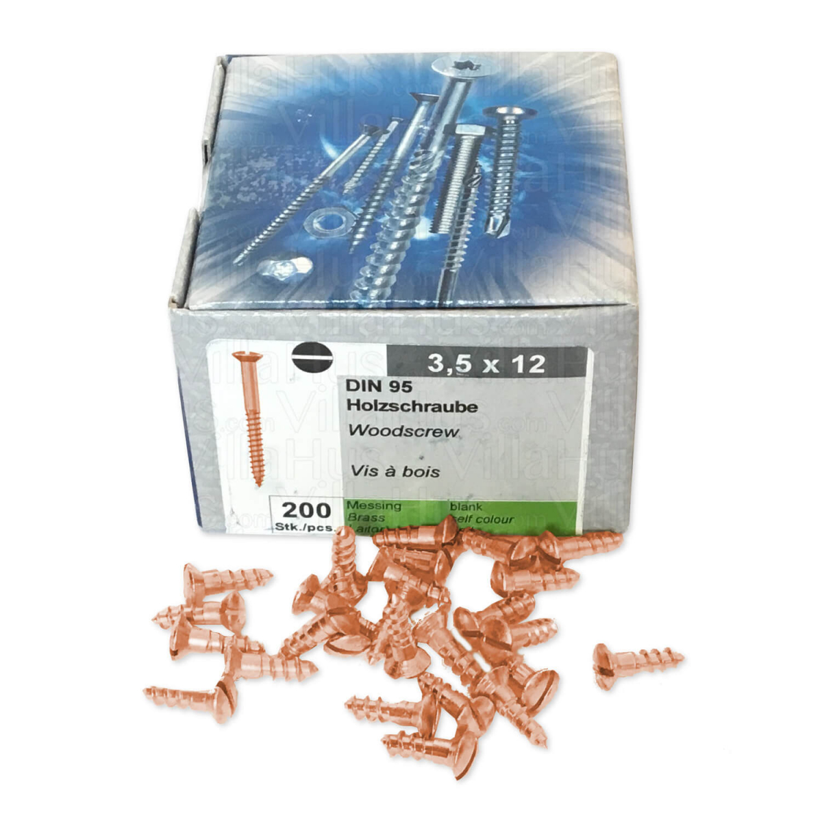Copper wood screws Slotted 3,5x12 mm (200 pcs.) Screws VillaHus